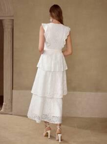 MOTF PREMIUM LACE RUFFLE TRIM DRESS - White - View 5