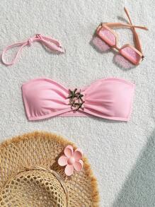 Swim Mod Cute Pink Bandeau Swimwear Top With Starfish Accent For Beachwear For Summer Beach Vacation - Pink - View 5