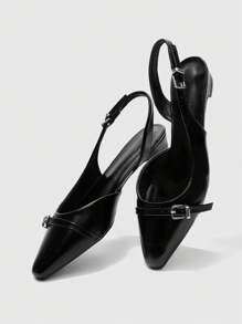 CUCCOO BIZCHIC 低跟露趾高跟鞋，经典封闭式方头粗跟女式正式高跟鞋，婚礼/晚会鸡尾酒会鞋，夏季 - 黑色 - 查看 5