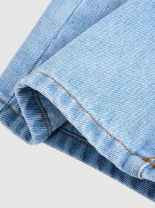 SHEIN Girlism Tween 女童 Y2K 复古水洗高腰猫须水洗宽松直筒牛仔裤，Tween 女童秋冬装返校街头装 - 淺色水洗藍 - 查看 4