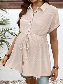 SHEIN Pregnant Women's Solid Color Bat Sleeve Tie-Waist Nursing Shirt