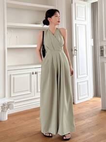 DAZY 女士无袖露背吊带连体裤 - 綠色 - 查看 4