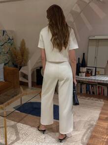 SHEIN PariChic 2 piezas Conjunto informal de mujer con diseño de fruncido y lazo en la cintura para ir y venir - Albaricoque - Ver 2