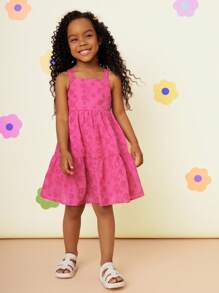 SHEIN Vestido de tirantes sin mangas con abertura en la espalda de unicolor tejido para niña - Rosa Fucsia - Ver 4