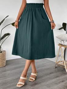 EMERY ROSE Women's Solid Color Frill Trim Waist Pocket Casual Skirt - Green - View 6