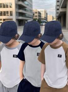 SHEIN Leap Crew Bộ 6 áo phông và quần short cổ tròn tay ngắn phối màu đa năng cho bé trai tuổi teen, thích hợp mặc khi đi làm, đi học, mặc thường ngày, thể thao, mùa xuân/hè - Nhiều màu - Xem 7