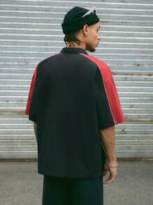 Manfinity RebelGame Men's Loose Woven Short Sleeve Shirt With English Letters Print - Black - View 2