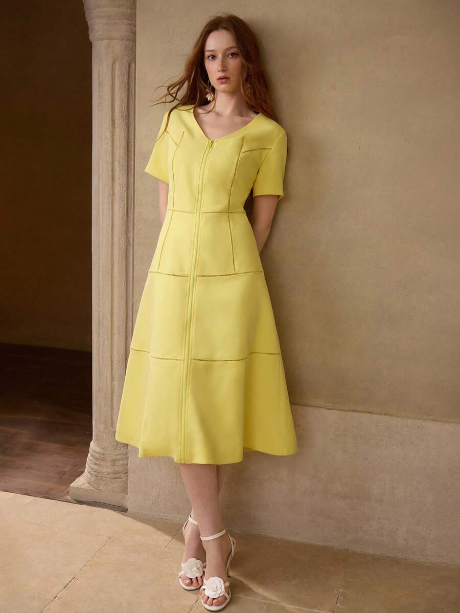 MOTF 荷叶边下摆拉链连衣裙 - 黃色 - 查看 1