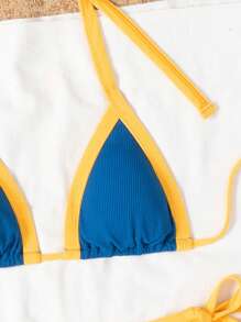Conjunto de bikini deportivo de 2 piezas con cuello de corbata de contraste para mujer, para verano y vacaciones en la playa