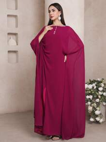 Al Najma 女士休闲简约阿拉伯风格连衣裙、日常穿着 - 中紫紅色 - 查看 4