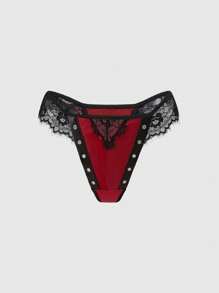 ROMWE Goth 哥特朋克缎纹面料孔眼钢圈胸罩和丁字裤内衣套装 - 彩色 - 查看 7