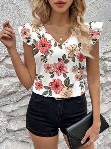SHEIN Clasi Floral Print Ruffle Trim Blouse Suitable For Going Out Chic Blouses For Women - Multicolor - View 1