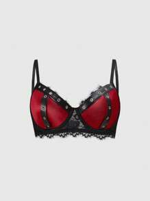 ROMWE Goth 哥特朋克缎纹面料孔眼钢圈胸罩和丁字裤内衣套装 - 彩色 - 查看 8