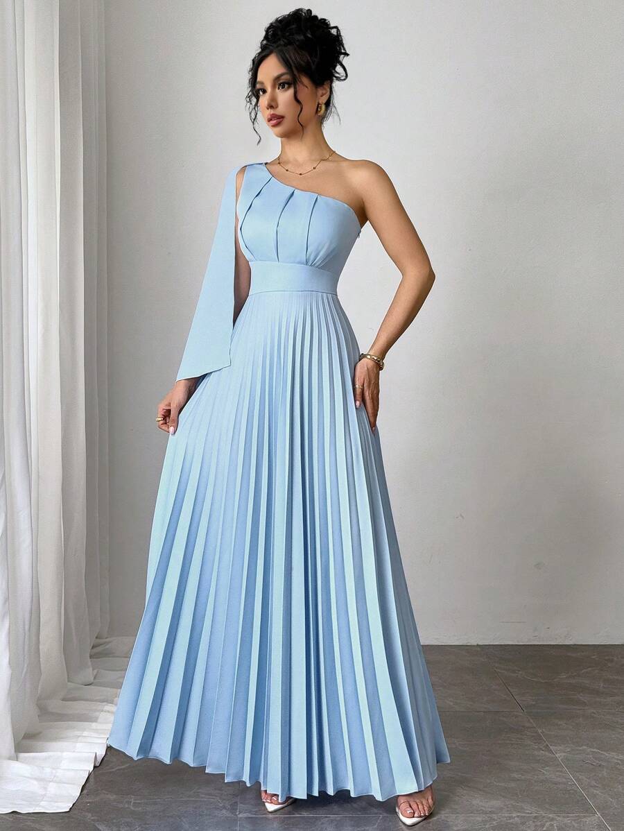 Firerie 全新百搭浅蓝色褶皱无袖连衣裙 女士度假装 度假装 太阳裙 - 藍色 - 查看 1