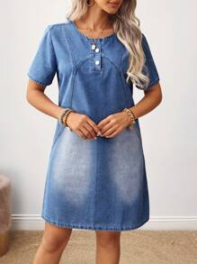 EMERY ROSE Women Casual Denim Dress, Minimalist & Fashionable For Daily Wear - Blue - View 5