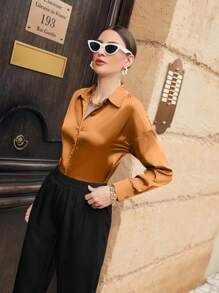 Mulvari 勃艮第红女士长袖衬衫 - 卡其色 - 查看 5