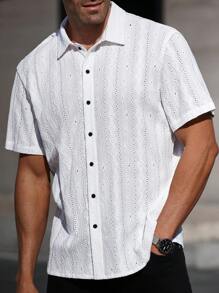 Manfinity CasualCool Heren Casual Jacquard Textuur Korte Mouw Overhemd
