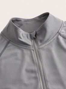 Camiseta de yoga de manga larga con cuello alto de bloques de color - Gris Claro - Ver 5