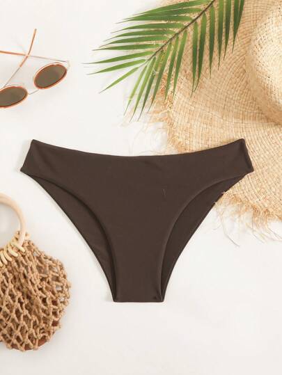 SHEIN Swim Women's Solid Color Bikini Bottom, Beachwear, For Summer Beach Vacation