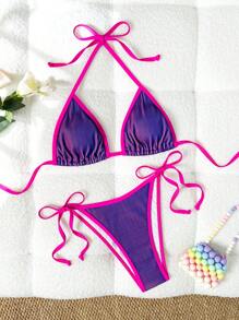 Swim EVENT 2 Stück/Set Sexy Damen Party Farbverlauf Stoff Bikini Badeanzug Set, modischer Schlankheits Urlaubs Strandmode für Musik Festivals