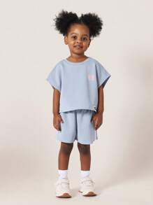 SUMWON Conjunto de dos piezas para niñas de equipo de baile: top corto y pantalones cortos. Ropa deportiva de entrenamiento de verano para práctica, actuación, gimnasio, clase de baile y uniforme de equipo de baile - Azul - Ver 2