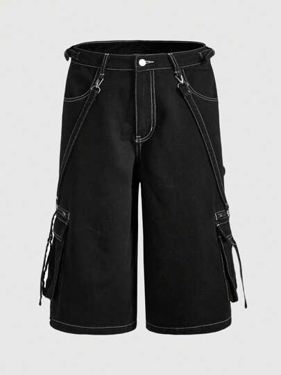 Grunge Punk Men's Punk Casual Loose Jeans With Pocket, Contrast Trim Design