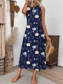 SHEIN Clasi Women Sleeveless V-Neck Printed Knit Maxi Dress, Casual & Holiday - Multicolor - View 6