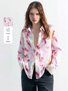 Maija Women's Turn-Down Collar Front Button Tie-Dye Long Sleeve Shirt,Autumn Outfits For Women - Multicolor - View 5