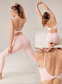 GLOWMODE FeatherFit™ Knot Going Anywhere Twisted Backless Tank Top Light Support Low Impact Yoga Daily Spring Valentine's Day - Baby Pink - View 7