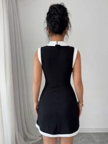 Elenzga Nuevo vestido mini elegante y ajustado con decoración de botones en el cuello para mujeres, apto para primavera/verano