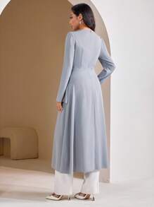 Veilorie Women's Bubble Sleeve Patchwork Ruffle Hem Arabian Style Blouse Top - Grey - View 3