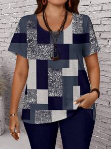 EMERY ROSE Casual Simple Plaid Pattern Loose Plus Size Two Pieces Suit Suitable For Summer, Concert Outfit Women,Spring/Vacation - Multicolor - View 8