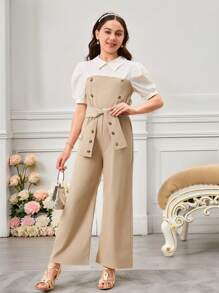 SHEIN Tween Girl Casual Ladylike 2-In-1 Jumpsuit Suitable For Commuting, School - Multicolor - View 6