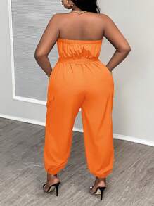 Slaydiva Mono informal de unicolor para mujer talla grande con cinturilla, bolsillos y piernas entalladas - Diseño C