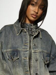 MISSGUIDED Chaqueta vaquera tipo camionero clásica, con estilo vintage, de corte holgado, construcción con pinzas, cierre con botones, para otoño e invierno, casual, de moda streetwear