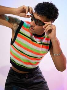 FeverCity Ärmellose Strickweste mit Kontraststreifen für Herren