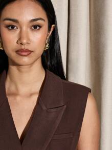 AiiRZ Designer Double-Breasted Sleeveless Blazer Vest Professional Business Formal Office Wear Tailored Waistcoat With Lapel Transitional Season Layering Piece - Brown - View 4