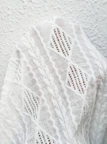 Breezaya Plus Size V-Neck Button Accent Raglan Short Sleeve Jacquard Simple T-Shirt - White - View 7