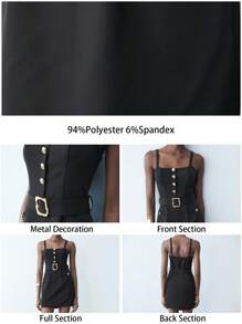 Maija Women's Metal Button Design Fashion Strap Mini Dress,Festival - Black - View 2