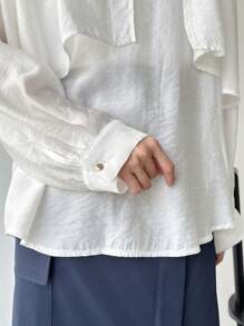 FRIFUL Women's Layered Puff Sleeve Loose Shirt,Ruffle Long Sleeve Top - Beige - View 4