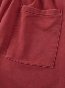 ROMWE MEN Street Life Men's Sporty Distressed Letter Print Drawstring Waist Shorts - Pink - View 5