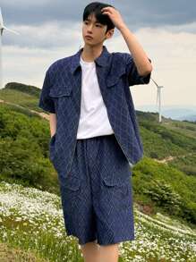 DAZY طقم جينز رجالي أزرق سادة للصيف