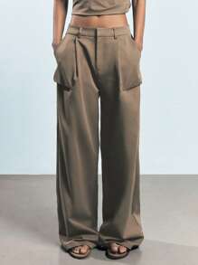 Maija Women's Casual Solid Color Low Waist Wide Leg Suit Pants,Festival - Coffee Brown - View 1