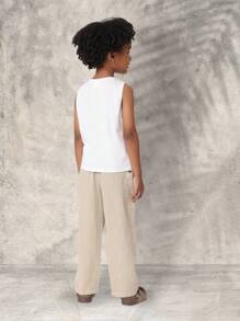 SUMWON Premium Pull-On Pants For Boys, Casual Summer Elastic Waist Drawstring Trousers, Perfect For Beach Vacation School Holiday, Breathable Kids Bottoms - Khaki - View 4