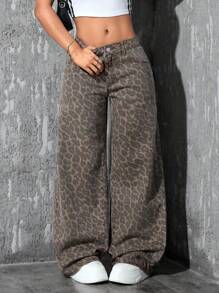 SHEIN PETITE 女士休闲牛仔裤，时尚简约，适合日常穿着 - 棕色 - 查看 1