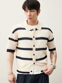 Manfinity CasualKnits Men's Striped Single-Breasted Short Sleeve Casual Knitted Sweater - Multicolor - View 1