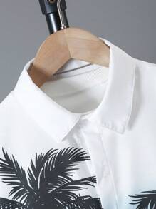 2 buc/set Tween Boys cămașă cu imprimeu nucă de cocos și pantaloni scurți de culoare solidă ținută de vară pentru vacanță la plajă