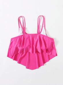 SHEIN Swim Curve Bikini de top con volantes y recortes para tallas grandes, perfecto para el verano