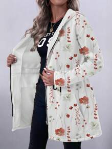 SHEIN LUNE 女式前拉链花卉印花长袖休闲连帽外套 - 彩色 - 查看 7