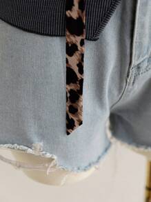 SHEIN WYWH Camiseta sin mangas gris para mujer talla grande con bajo con abertura, decorada con lazo de estampado leopardo